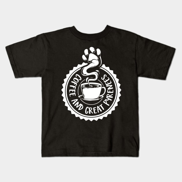 Coffee and Great Pyrenees - Pyrenean Mountain Dog Kids T-Shirt by Modern Medieval Design